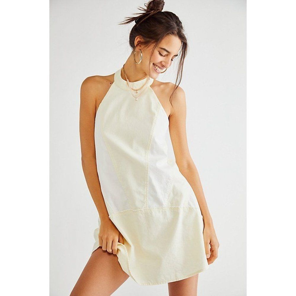 NWT Free People Rising Sun Mini Patchwork White Denim Dress - Medium